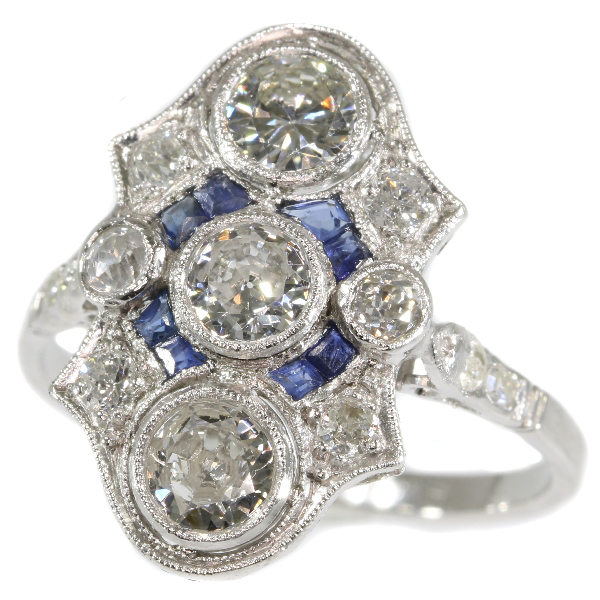 Platinum diamond and sapphire Art Deco engagement ring